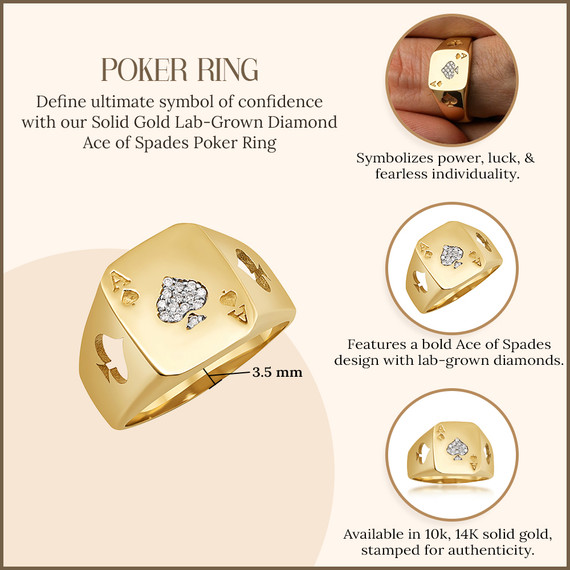 10K/14K Men's Solid Gold Lab Grown Diamond Ace of Spades Poker Ring