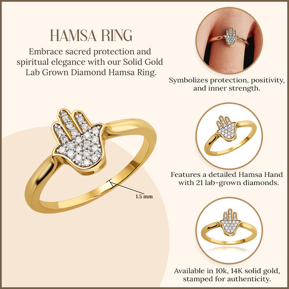 10K/14K Solid Gold Lab Grown Diamond Hamsa Ring