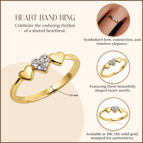 10K/14K Solid Gold Lab Grown Diamond Triple Heart Band