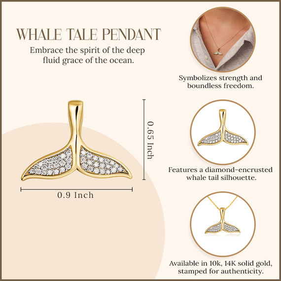 10K/14K Solid Gold Lab Grown Diamond Wale Tale Pendant Necklace with Hidden Bail