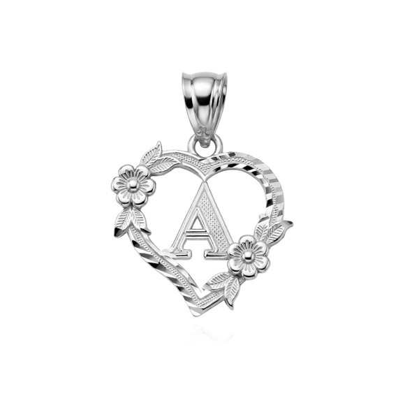  Silver Letter "A-Z" Initial Flower Heart Monogram Pendant Necklace 