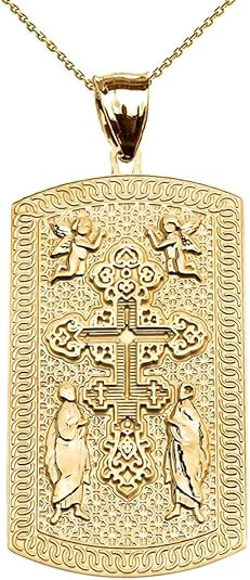 Solid Gold Russian Orthodox Cross Pendant Necklace (Available In Yellow/Rose/White Gold)