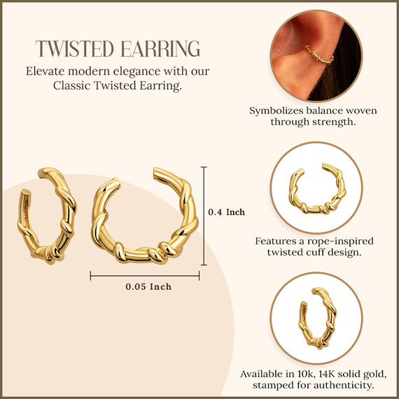 10K/14K Yellow Gold Classic Twisted Ear Cuffs