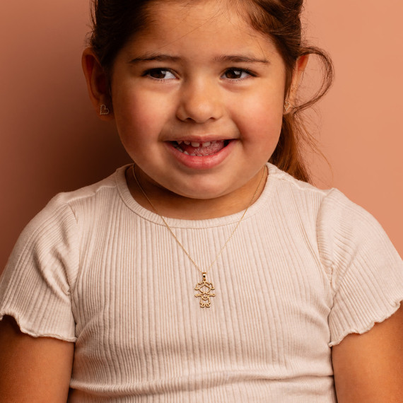 10K/14K Yellow Gold Girl Love Cut-Out Kids Pendant Necklace