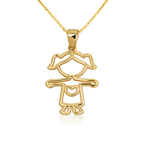 10K/14K Yellow Gold Girl Love Cut-Out Kids Pendant Necklace