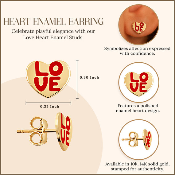 10K/14K Yellow Gold Love Heart Enamel Studs