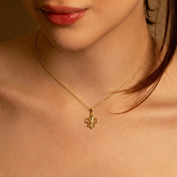 10K/14K Yellow Gold Fleur De Lis Pendant Necklace