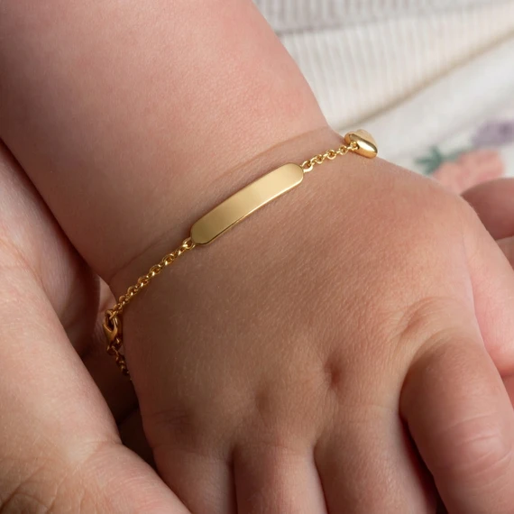 14K Gold Custom Baby Name Heart Charm Bracelet