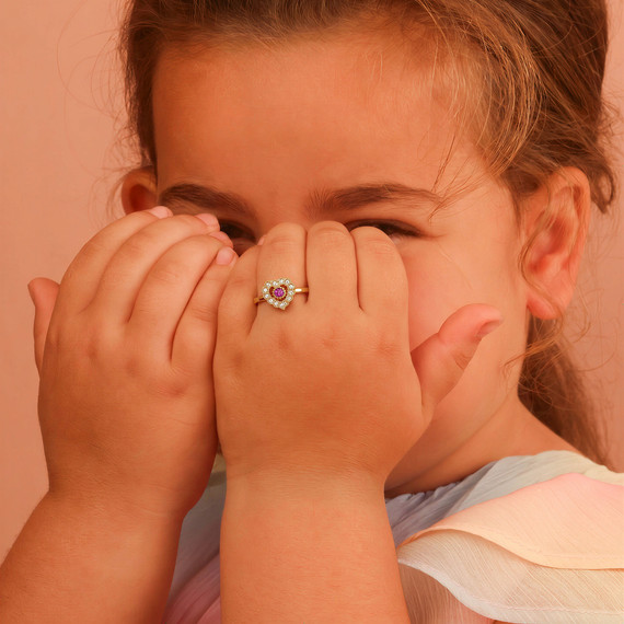 10K/14K Gold Pink Heart Baby Ring with White Accent Stones