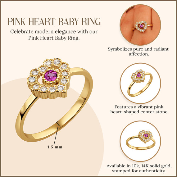 10K/14K Gold Pink Heart Baby Ring with White Accent Stones