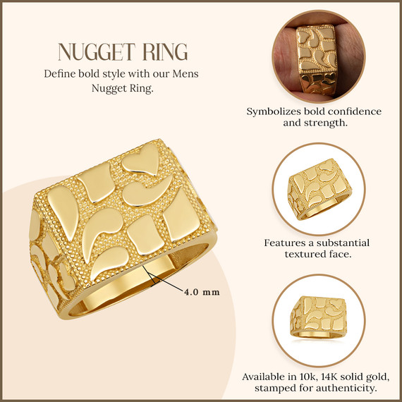 10K/14K Solid Gold 15mm Mens Nugget Ring