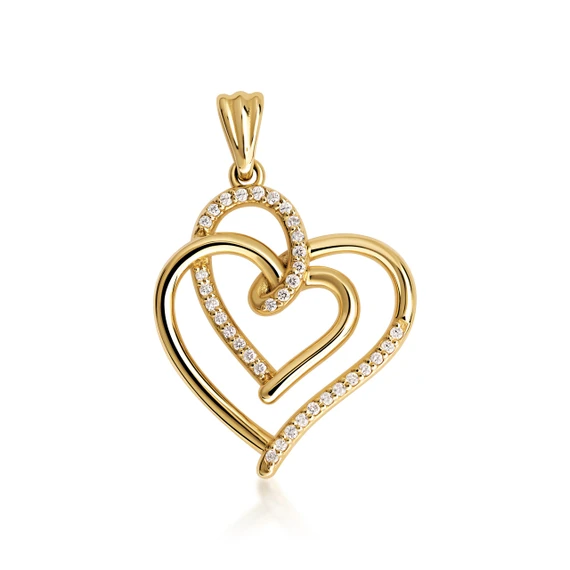Gold Double Eternity Heart with Lab Grown Diamond Pendant Necklace