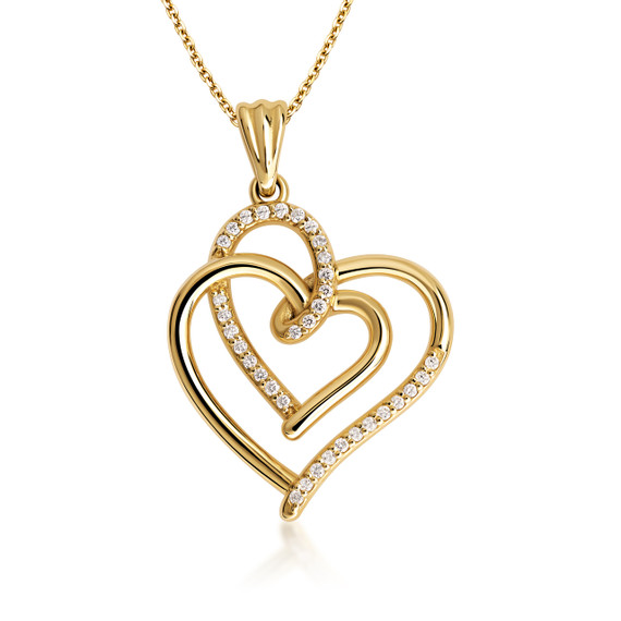 Gold Double Eternity Heart with Lab Grown Diamond Pendant Necklace