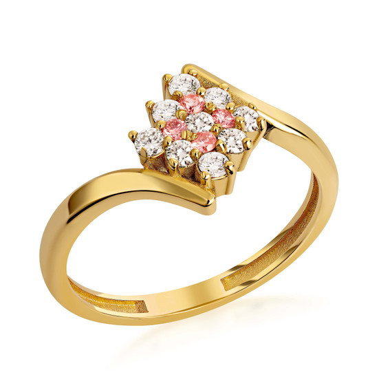 10K/14K Solid Gold Bypass Cluster Lab Grown Pink Diamond Ring