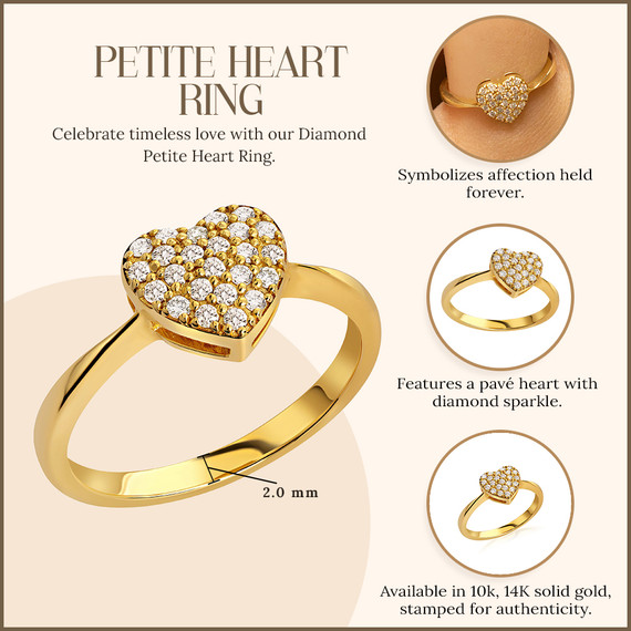 10K/14K Solid Gold Petite Love Heart Ring with Lab Grown Diamond