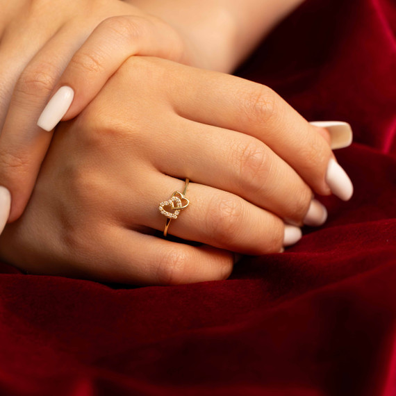 10K/14K Solid Gold Lab Grown Diamond Twin Heart Ring
