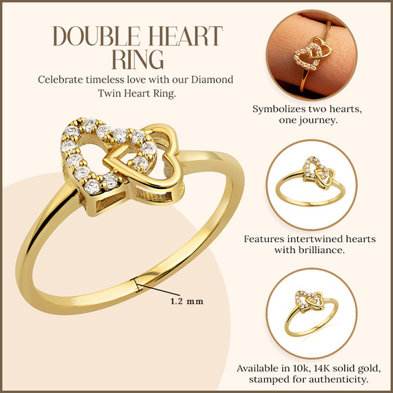 10K/14K Solid Gold Lab Grown Diamond Twin Heart Ring