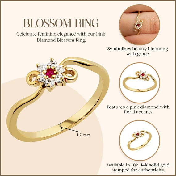 10K/14K Solid Gold Lab Grown Diamond & Ruby Blossom Ring