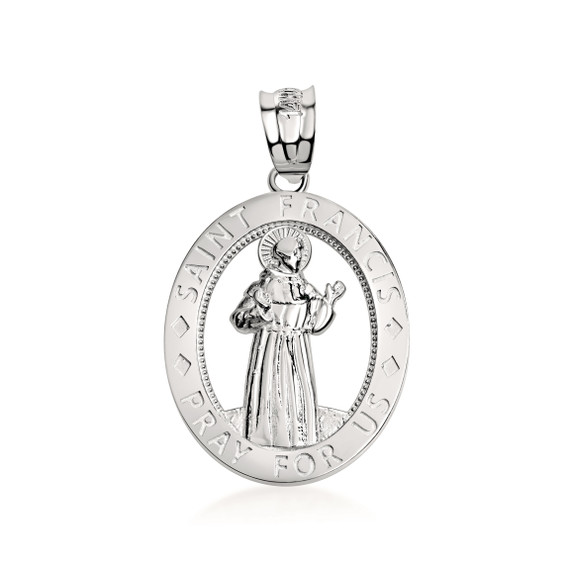 .925 Sterling Silver Saint Francis Oval Medallion Pendant Necklace