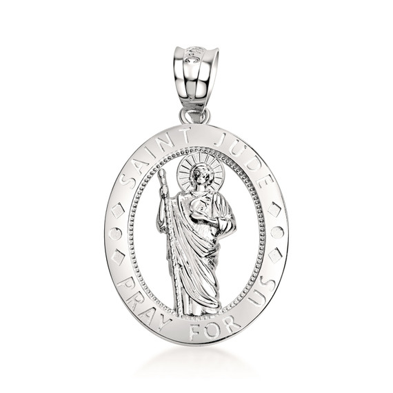 .925 Sterling Silver Saint Jude Oval Medallion Pendant Necklace
