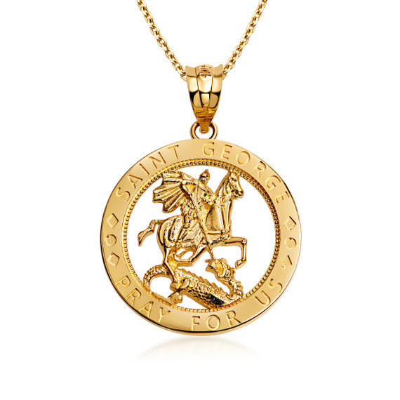  Yellow Gold Saint George Round Medallion Pendant Necklace (10k/14k)