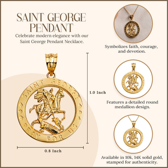  Yellow Gold Saint George Round Medallion Pendant Necklace (10k/14k)