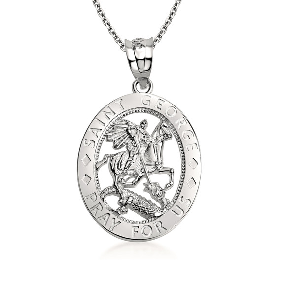 .925 Sterling Silver Saint George Oval Medallion Pendant Necklace