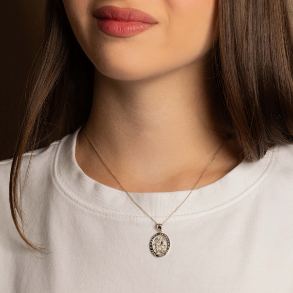 .925 Sterling Silver Saint George Oval Medallion Pendant Necklace