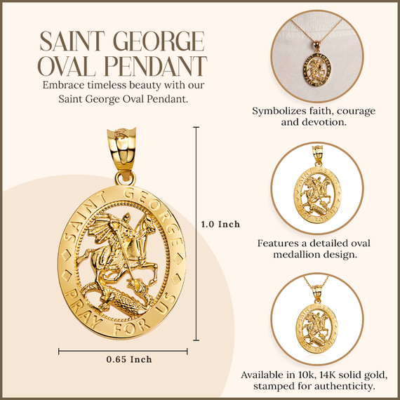 Yellow Gold Saint George Oval Medallion Pendant Necklace (10K/14K)