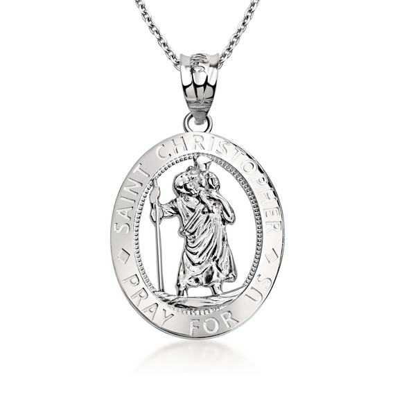 .925 Sterling Silver Saint Christopher Oval Medallion Pendant Necklace