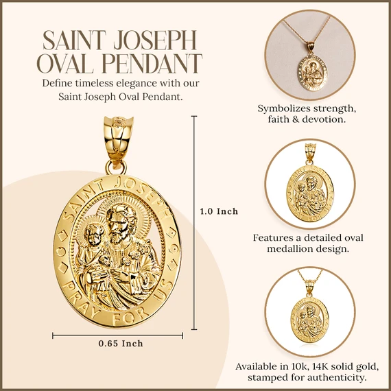 Yellow Gold Saint Joseph Oval Medallion Pendant Necklace (10k/14k)