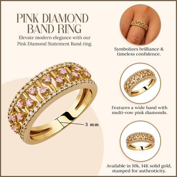 10K/14K Solid Gold Lab Grown Pink Diamond Statement Band