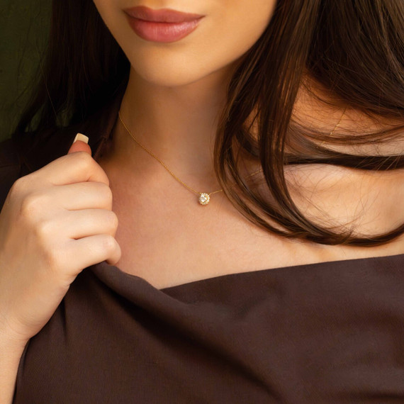 14K Yellow Gold Lab Grown Diamond Halo Necklace