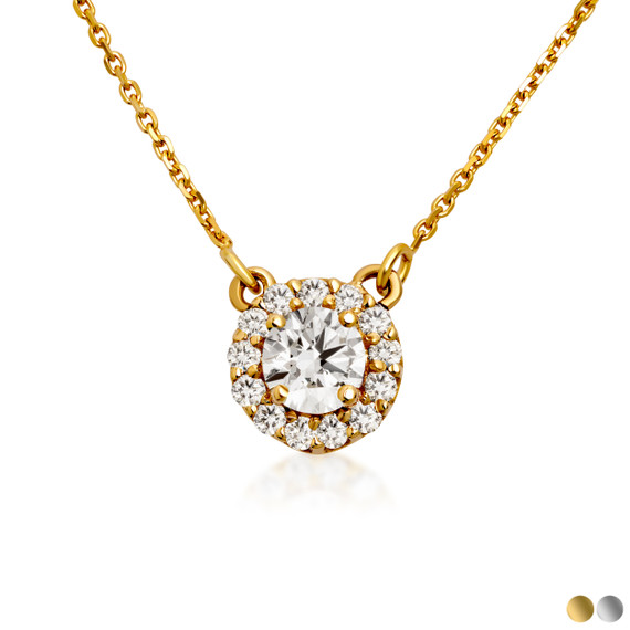 14K Yellow Gold Lab Grown Diamond Halo Necklace