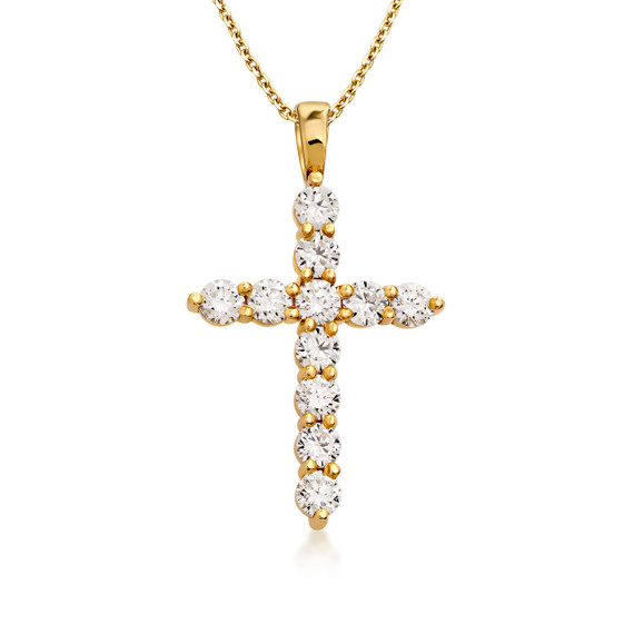10K/14K Gold 1ct Lab Grown Diamond Cross Pendant Necklace