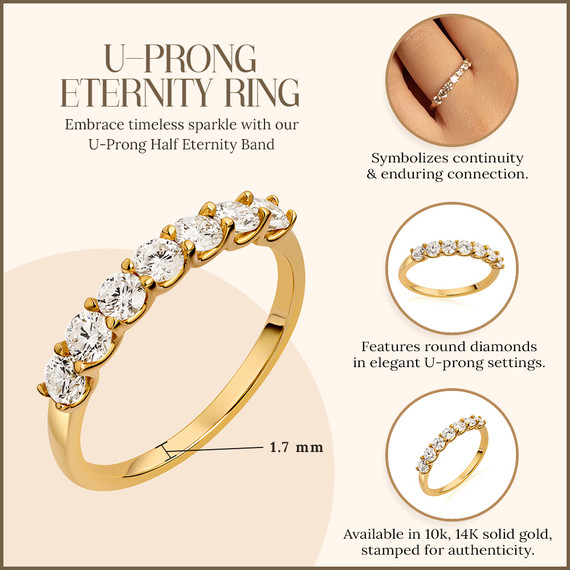 10k/14k Gold U-Prong Lab Grown Diamond Half Eternity Band