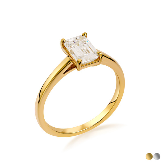 10K/14K Gold 1.5ct Lab Grown Diamond Classic Emerald Cut Solitare Engagement Ring