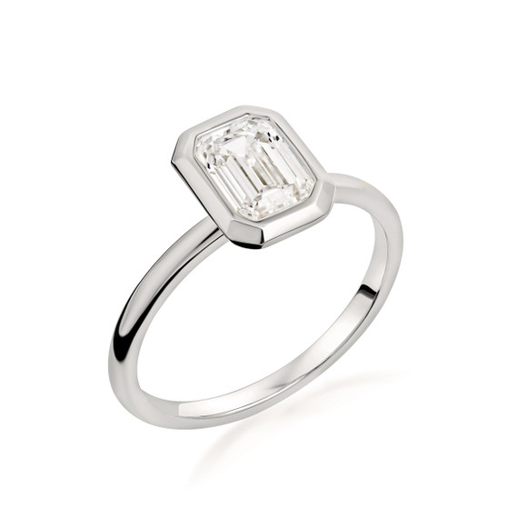 Bezel Set Emerald Cut Lab Grown Diamond Ring (Available in 10k/14k)