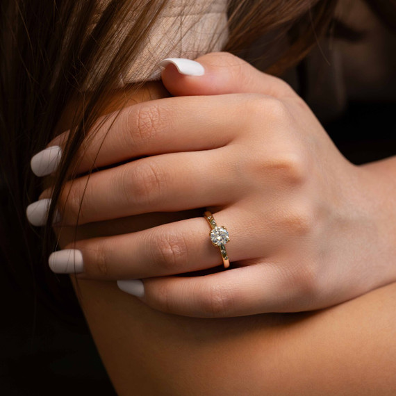 Lab Grown Diamond Pave Band Engagement Ring (Available in 10k/14k)