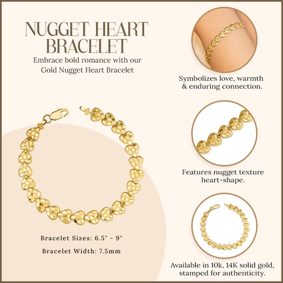 10k/14k Gold Nugget Heart Bracelet