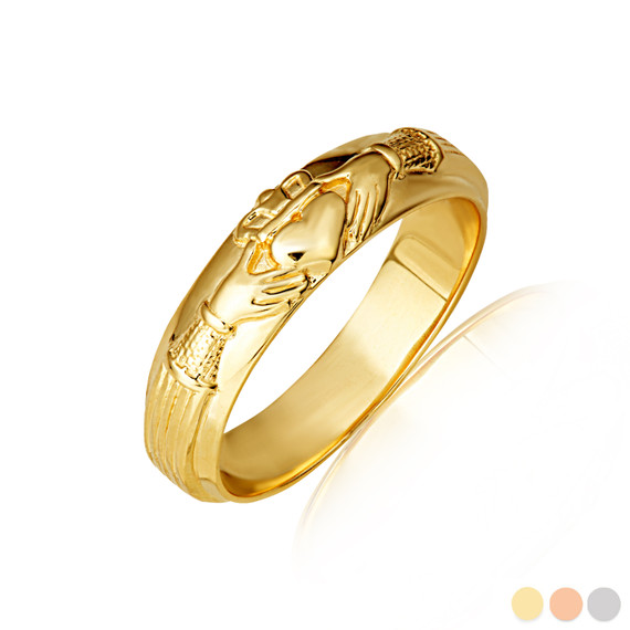Gold Women's Irish Celtic Claddagh Heart Wedding Band Ring