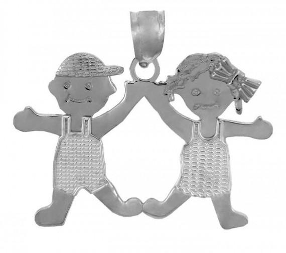 White Gold Baby Charm Pendant - Boy and Girl