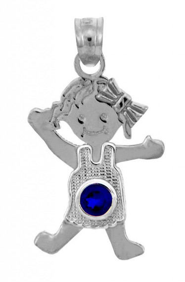 Silver Baby Charms and Pendants - CZ Blue Sapphire Girl Birthstone Charm