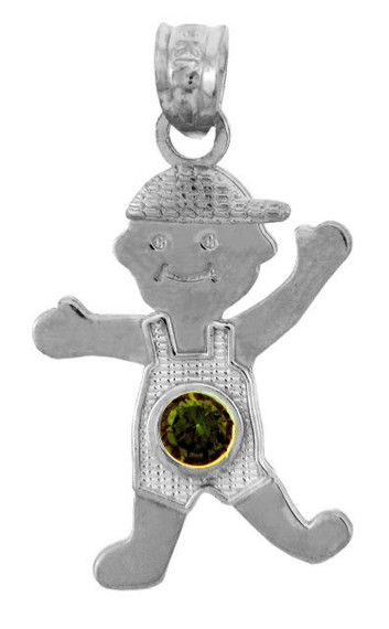 Silver Baby Charms and Pendants - CZ Dark Emerald Green Boy Birthstone Charm