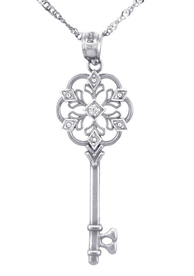 Valentines Special Heart Diamonds - Sterling Silver Key with Diamond