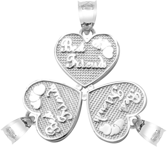 Silver "BEST FRIENDS" Three Breakable Hearts Pendant