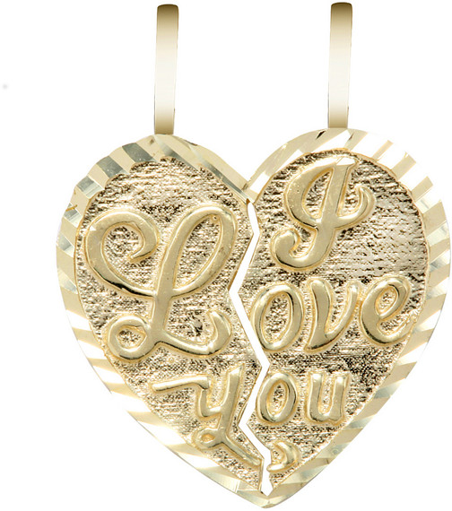 Yellow Gold "I LOVE YOU"  Breakable Heart Pendant-Small