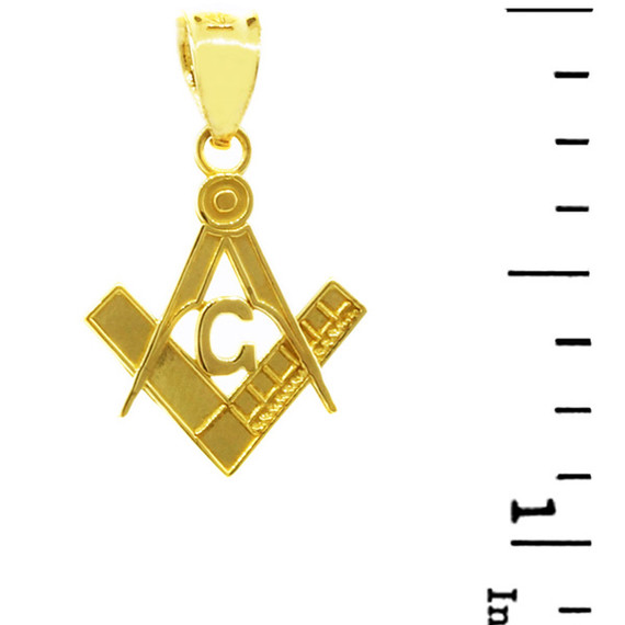 Yellow Gold Freemason Small Square & Compass Pendant Necklace (0.85")