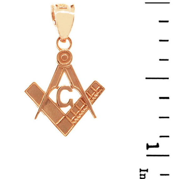 Gold Freemason Small Square & Compass Pendant Necklace (0.85") (Available in Yellow/Rose/White Gold)