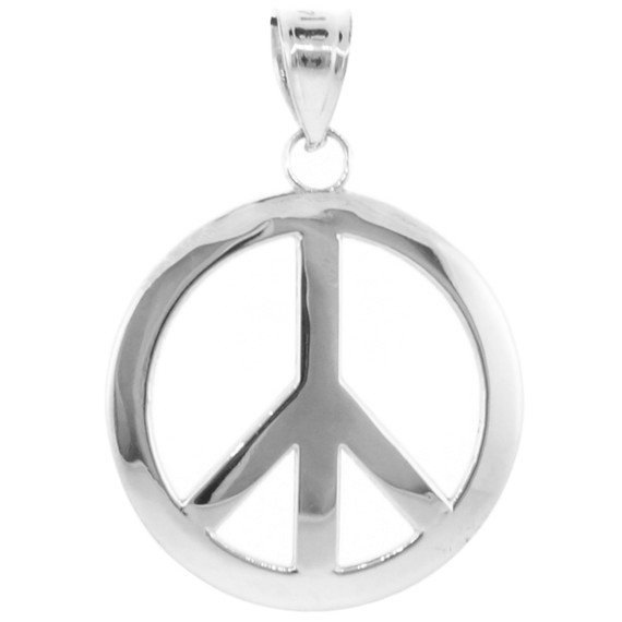 925 Sterling Silver Peace Symbol Pendant Necklace (L)